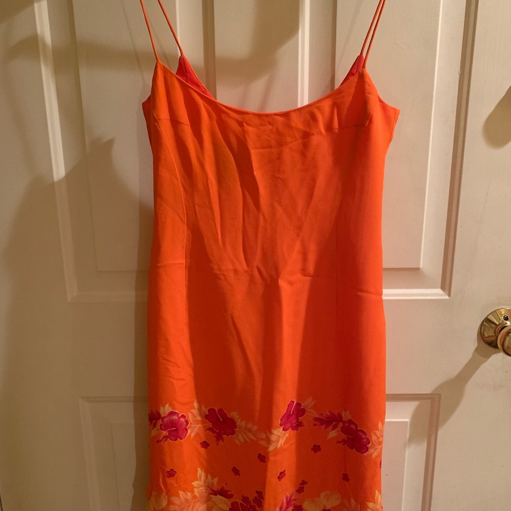 Ralph Lauren Dress - Orange w/flowers- 100% Silk - Excellent condition, Size 0